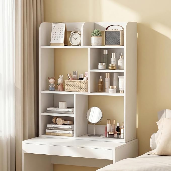 Tangkula Desktop Bookshelf, 5-Tier Desktop Display Rack with 4 Open Shelves & 4 Cubes, Modern Tabletop Bookcase Organizer for Computer Desk, Countertop Storage Hutch for Home Office Dorm (White)