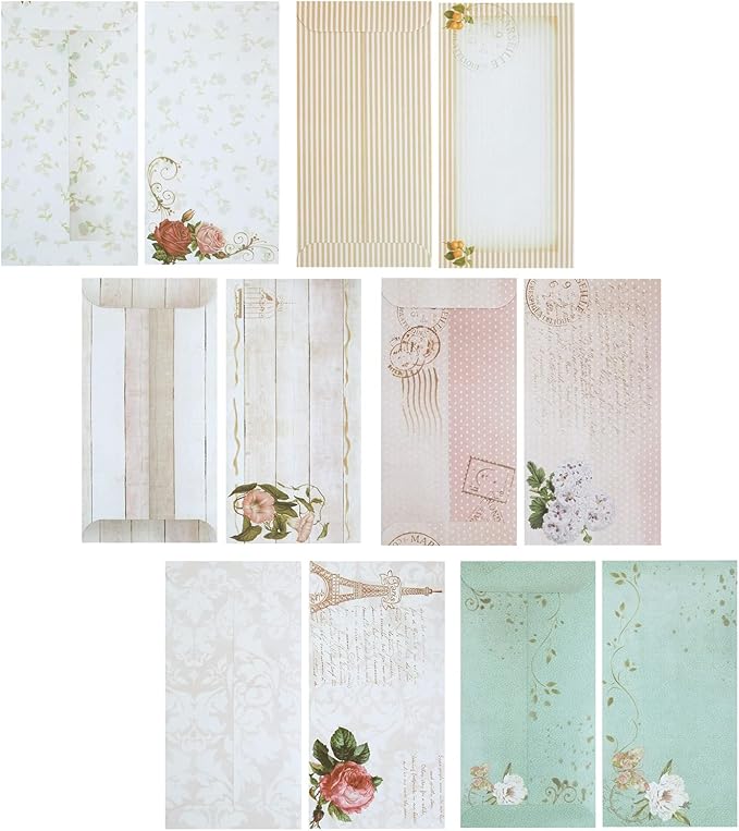 Paper Junkie Stationery Set - 7.25 x 10.2 In, Gold, 60 Sheets & 30 Envelopes - Letter Paper & Envelopes - Vintage Paper Designs