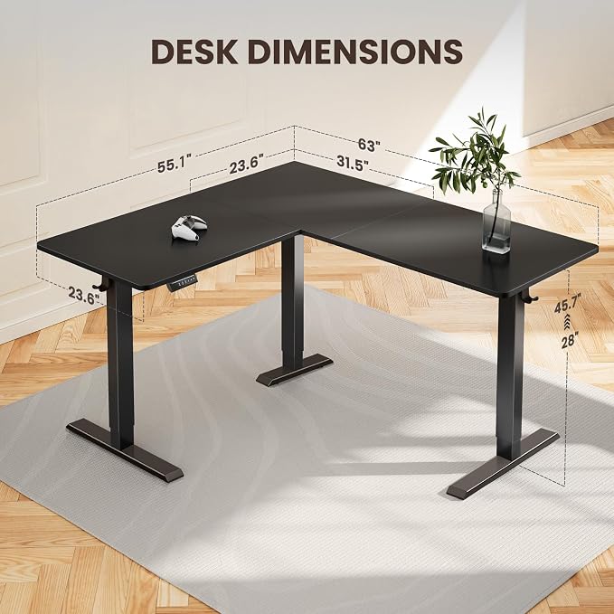 ErGear L Shaped Standing Desk, 63"x55" Electric Adjustable Height Sit Stand up Desk, Ergonomic Large Computer Table, Left & Right Interchangeable Installation, Suitable for Home Office, Black | Left & Right Interchangeable Installation, 4 Memory Preset...