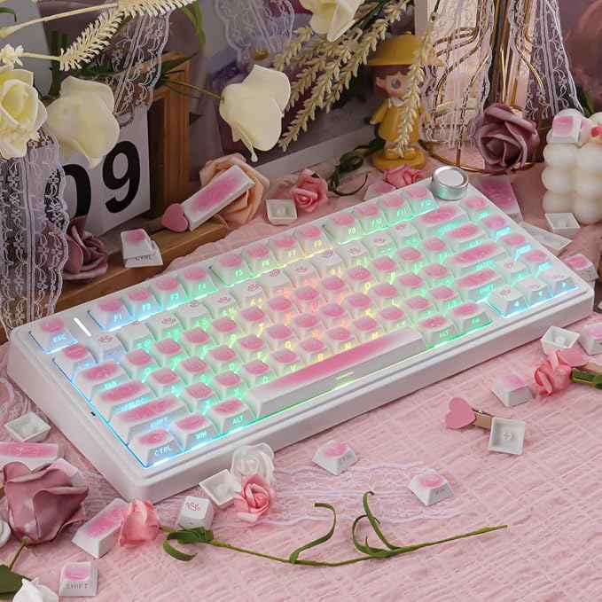 Sunzit 130 Keys Side Printed PBT Keycap PBT Keycaps Set, Shine Through Custom Key caps, Dye-Sublimation Cherry Profile Keycap for MX Switches Mechanical Keyboard