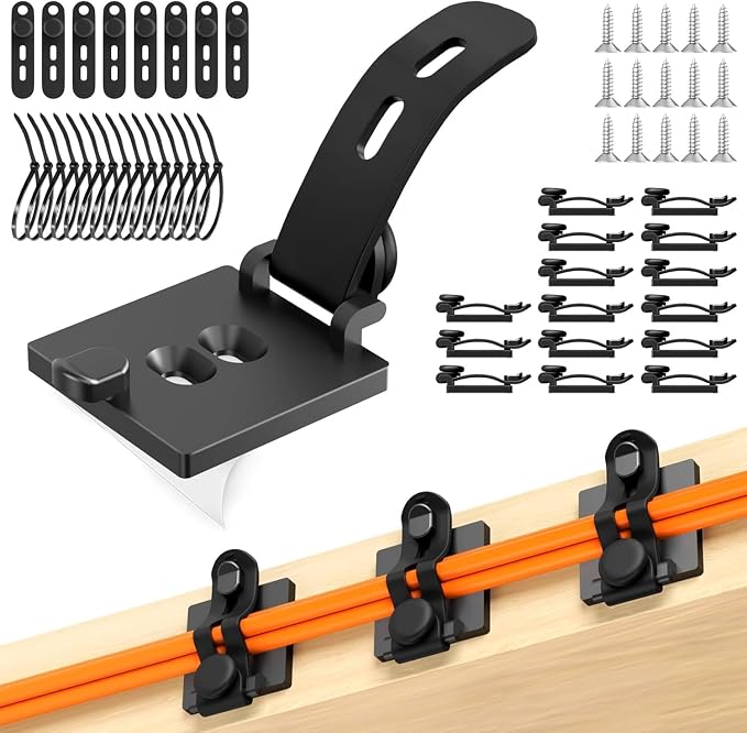 Kanemc Cable Clips Management Under Desk,Adhesive Wire Organizers for Cords | 15 Wire Management Holder with 15 Zip Tie, 15 Screws,Extra 8 Silicone Cable Ties,Cable Clips for Desk,Behind TV, Office,Car