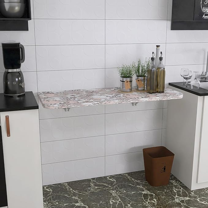 Wall Mounted Folding Table 40"x 16" with Removable Heavy-Duty Brackets Support Up to 200 Pounds Folding Desk for Small Space Home Laundry Room Office Rv Suitable for Solid Wall (Summer Flowers)