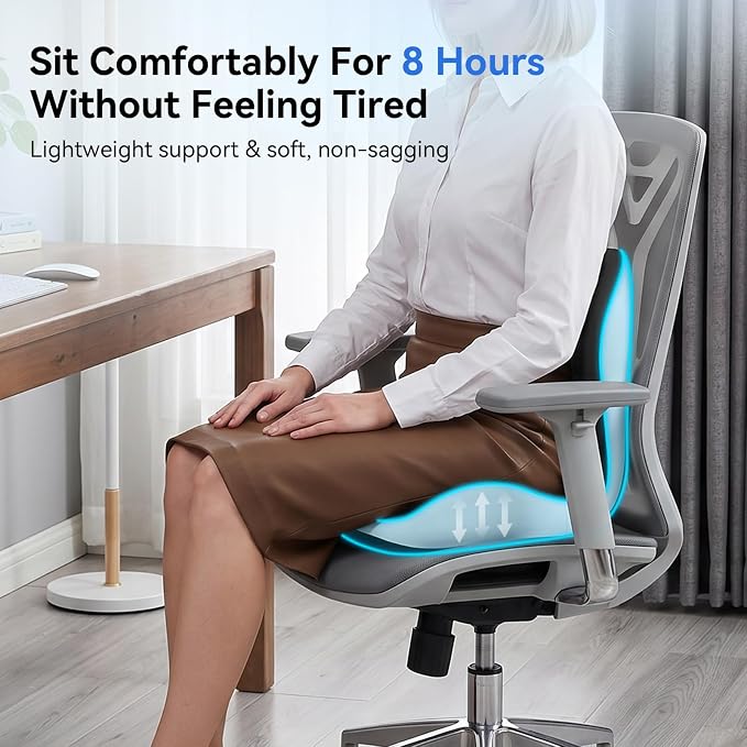 Seat Cushion for Office Chair and Car, Lumbar Support Pillow for Chair | Memory Foam Ergonomic Orthopedic Cushion Relieve Tailbone Sciatica Lower Back Pain for Office Desk Chair, Car, Truck