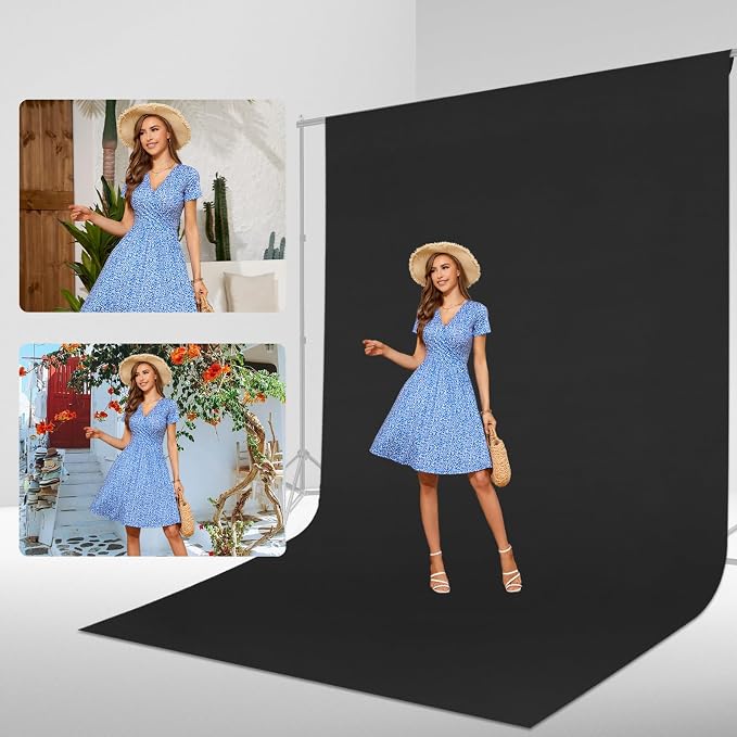 Black Backdrop Curtain 10x20ft (WxH), Black Photo Backdrop for Photography Polyester Collapsible Background Screen for Portrait, Product Video, Pet, Photoshoot, Birthday, Party