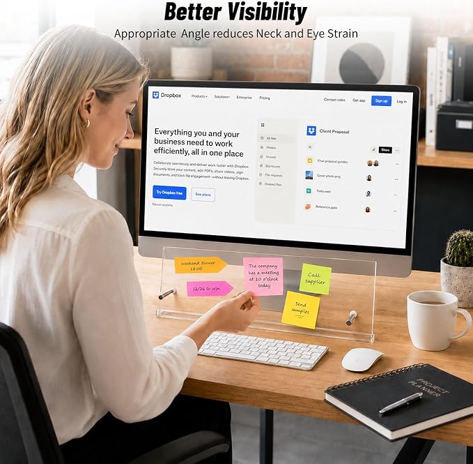 Monitor Memo Board Holder – 14"x5.5"Sticky Note for Desktop Office | Glue-Free, Acrylic Clear Portable, Movable & Reusable, Computer Screen Saver, Monitor Sticky Note Holder for Home Decor