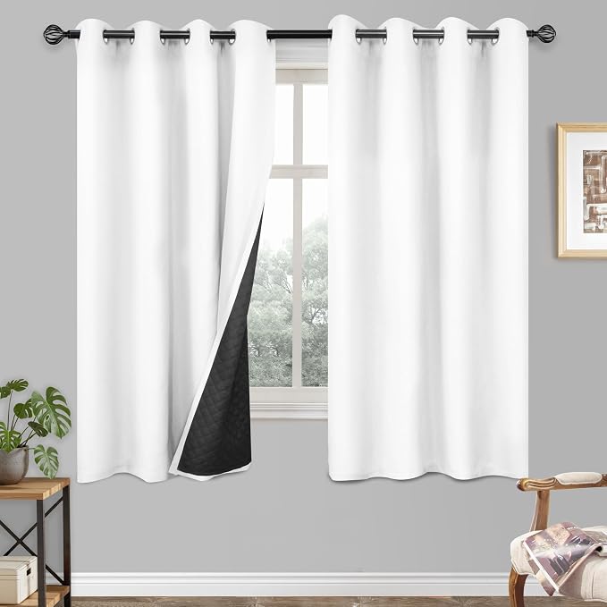 DriftAway Blackout Soundproof Thermal Insulated Linen Textured Curtains with Quilted Thermal Lining for Cold and Heat Blocking Noise Reducing Daytime Sleep 1 PC 52 Inches by 63 Inches White