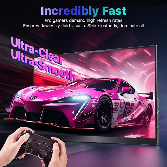 VisionOwl Portable Monitor 19 Inch 4K UHD 144Hz 560 nits 125% sRGB Second Screen, USB-C HDMI HDR Travel Monitor for Laptop PC MacBook PS5 Xbox, VESA Mountable, with Speakers, Built-in Kickstand