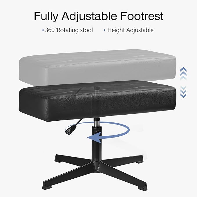 VECELO Under Desk Footrest, PU Ergonomic Foot Rest with Comfort Padding, Height Adjustable for Relieving Leg Pain, Stiffness, and etc, Black
