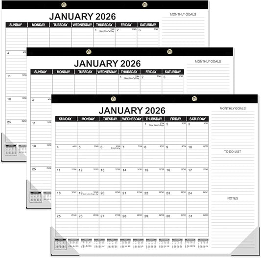 GuassLee Large Desk Calendar 2026,3 Packs 22" x 17" Desktop Wall Calendar 18 Months Wall Planner Runs from Jan. 2026 to Jun. 2027 with Julian Date To-do & Notes Monthly Goals for School Home Office