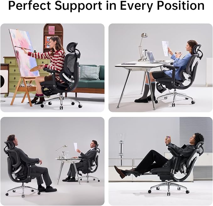 SIHOO Doro C300 Pro V2 Ergonomic Office Chair with Footrest & Full-Body Adaptive Support, 8D Armrests & Breathable Mesh, Comfy High Back Desk Chair for Long Hours, 135° Recline,2 Packs, Jet Black