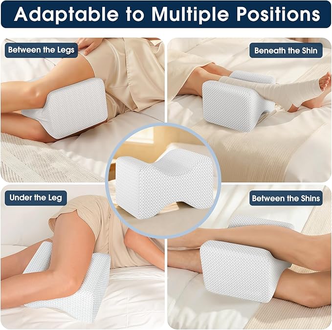 BlissTrends Memory Foam Knee Pillow, Knee Pillow for Side Sleepers, Leg Pillows for Sleeping Blood Circulation, Elevation Pillow for Spine Aligning, Sciatica, Hip, Knee, Ankle Pain, White, Medium