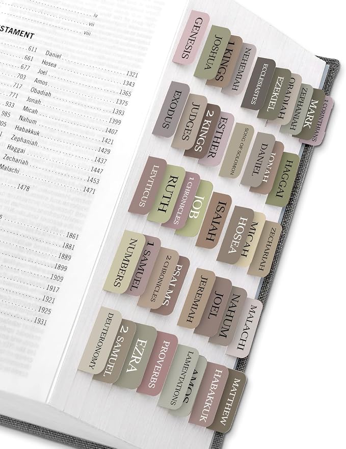 Bible Tabs for Women & Men, Bible Tab for Study Bible, Large Print Bible Tabs for Easy Navigation, Bible Index Tabs, 66 Tabs Old & New Testament, Extra 9 Blank Tabs - Earth Tone
