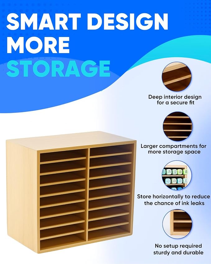 UCEC 126 Compact Bamboo Marker Holder with 18 Slots for Office Home | Space-Saving Desk Stationery Storage Sorter, Colored Pencils Gel Pens, Aesthetic Office Supplies Organizer for Pencils