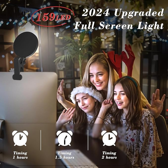 Light for Video Recording, 3 Color & 5 Brightness Video Light Clip on Desktop Monitor, Timer Setting with USB Plug Webcam Light for Meeting, Video Calls, Remote Working, Live Streaming - 6.3''