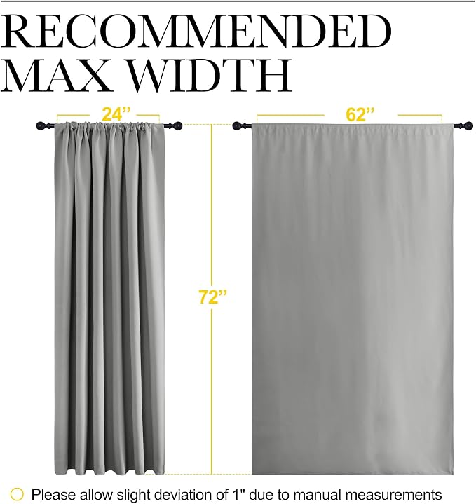 NICETOWN 2 Panels Blackout Curtains, Rod Pocket Window Curtains Room Darkning Drapes for Bedroom/Living Room, Thermal Insulated Solid Draperies for Home Office/Study, 62 by 72-Inch, Silver Grey