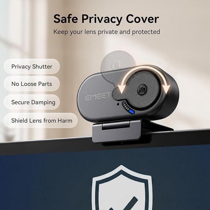 EMEET C100 1080P Webcam for PC, Built-in Mic, Rotating Privacy Cover, Portable Metal Clip, Computer Camera for Home Office, Meetings, Learning, Streaming, External Webcam for Desktop, Laptop, PC USB-A