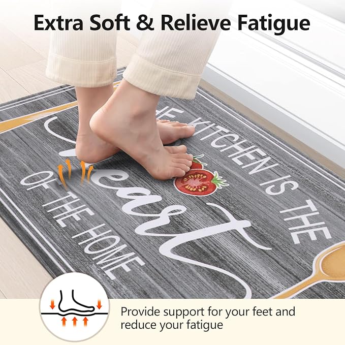Yamaziot Anti Fatigue Kitchen Rug Set of 3, Non-Slip Cushioned Floor Mats | Waterproof, Stain Resistant, Farmhouse Cushioned Comfort Standing Desk Mat with Runner for Kitchen, Office, Sink, Laundry