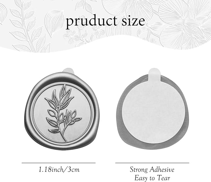 50 Pcs Silvery Wax Seal Stickers Self- Adhesive Wedding Invitation Seal Stickers, Perfect for Wedding Invitation, Envelopes Christmas Cards, Seating Chart, Good Adhesion and Easy to Use