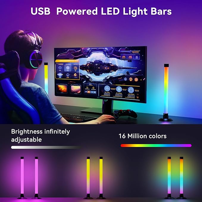 NBBUFF Led Light Bar with Music SynC Color Changing, Led Bar with App & Remote Control, RGB+IC & W Smart RGB Light Bar, USB Powered Led Lights, Dynamic PC Room Monitor Backlight Gaming, 2 Pack