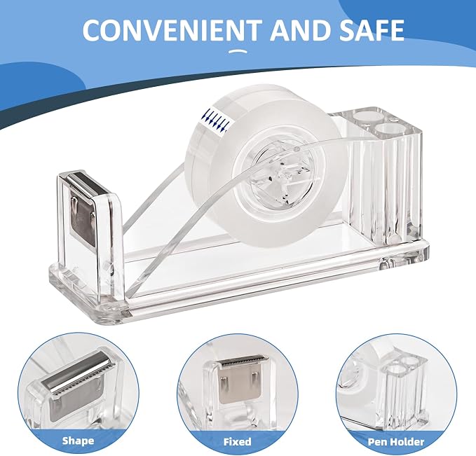 Transparent Acrylic Tape Dispenser, Non-Skid | Clear Tape Dispensers Bulk, Tape Cutter Holder for Office, Home, School Use
