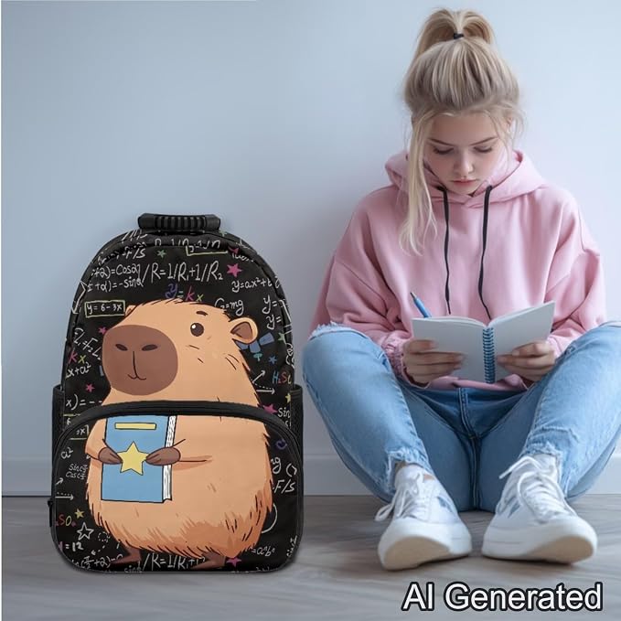 Ystardream Cute Capybara Backpack and Lunch Bag Set for Girls Elementary School Backpack Set 17 Inch for Kids Large & Lightweight Middle Primary Bookbags Suitable for Campling and School Use