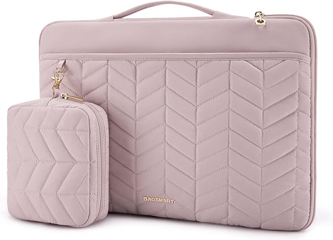BAGSMART Laptop Case with Handle, Puffy Padded Laptop Bag Sleeve for Women, Portable MacBook Air/Pro Computer Case, 15-16 inch, Pink