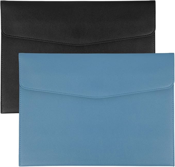 PATIKIL 2Pcs PU Leather A4 File Folder, Document Holder Envelope Waterproof Napa Texture Filing Organizer Portfolio Folder Case with Magnetic Snap for Home Office, Black, Light Blue