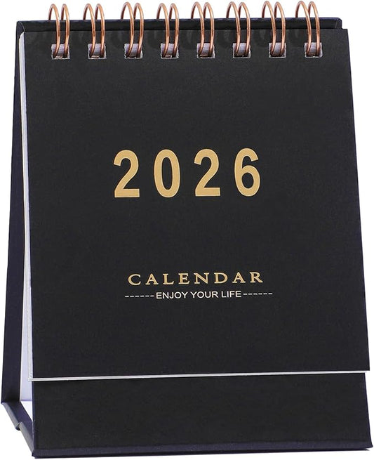 Mini Desk Calendar 2026, Standing Flip Small Desk Calendar- Jan 2026 to Jun 2027 Monthly Desktop Calendar- Thick Paper Twin-Wire Binding for Home or Office (Black)