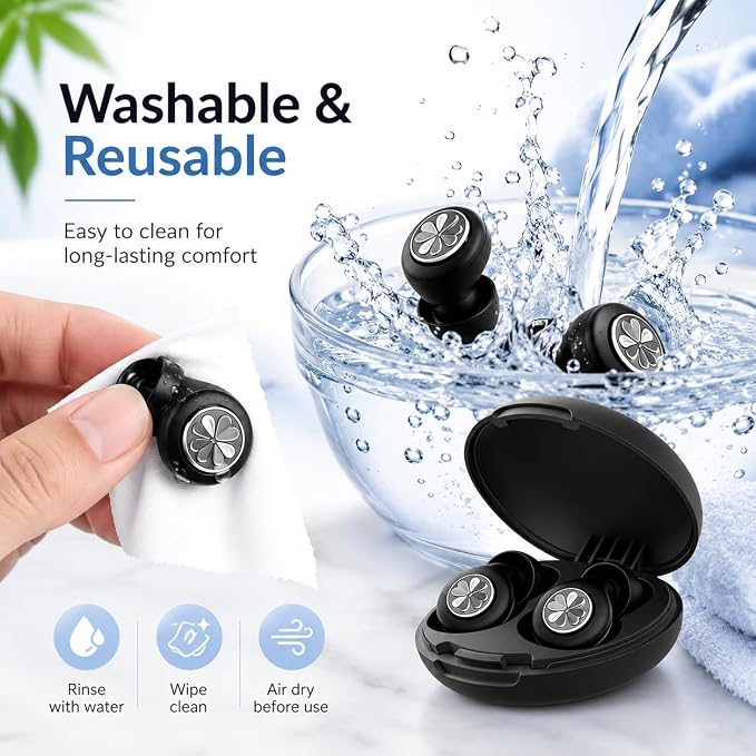 45dB Ear Plugs for Sleeping, Soft Silicone for Side Sleepers, 4 Sizes | Reusable soft silicone with XS/S/M/L sizes for side sleepers, concerts, flights and hotels; carrying case included.