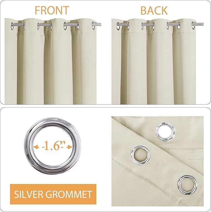 RYB HOME Noise Cancelling Curtains 63 inch Length 2 Panels Set- 3 Layers Total Blackout Curtains Soundproof Thermal Insulated Window Treatment for Kids Room Studio Bedroom, 42 x 63 inches, Beige