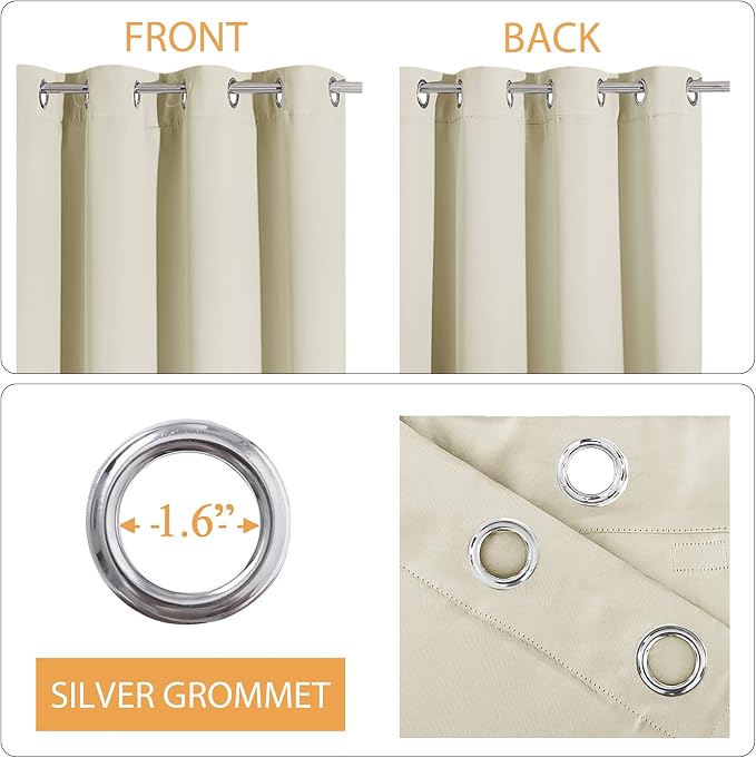 RYB HOME Noise Cancelling Curtains 63 inch Length 2 Panels Set- 3 Layers Total Blackout Curtains Soundproof Thermal Insulated Window Treatment for Kids Room Studio Bedroom, 42 x 63 inches, Beige