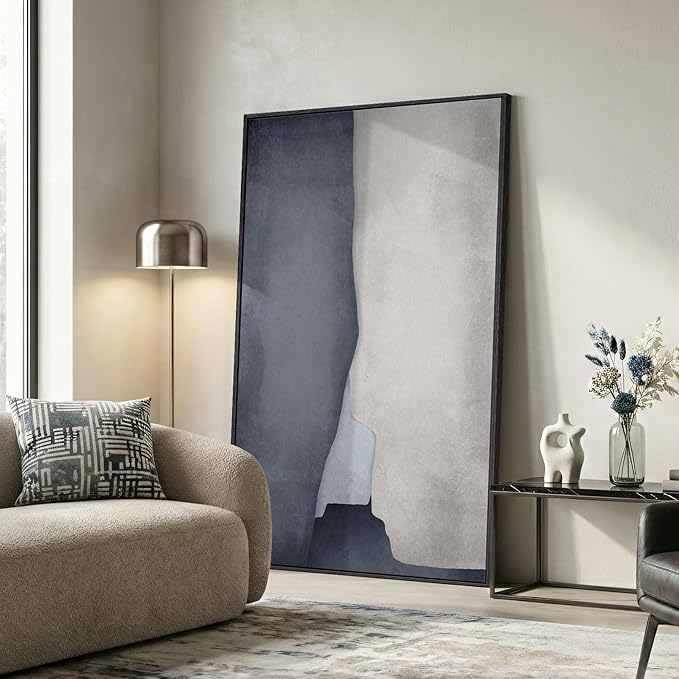 Extra Large Framed Neutral Abstract Wall Art for Living Room, 40x60 In Oversized Modern Gray and Beige Canvas Prints Paintings, Big Vertical Minimalist Pictures for Hallway Dining Bedroom Wall Decor