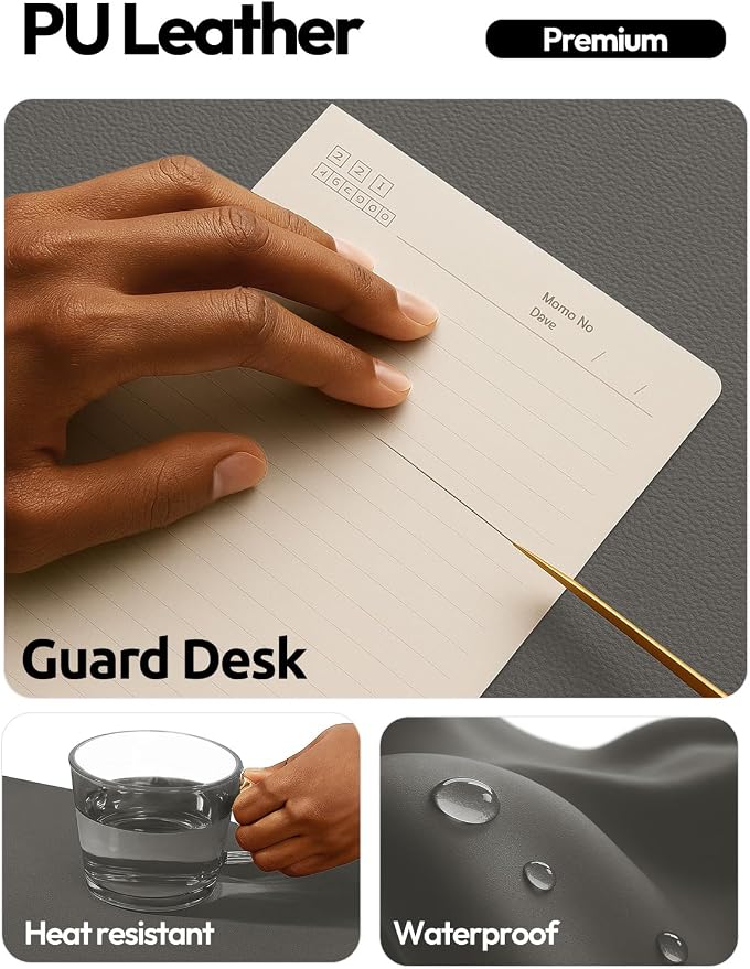 YSAGi Leather Desk Pad Protector, Office Desk Mat, Large Mouse Pad, Non-Slip PU Leather Desk Blotter, Laptop Desk Pad, Waterproof Desk Writing Pad for Office and Home (Dark Grey,55" x 24")