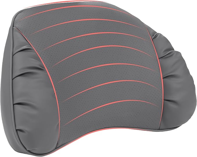 Memory Foam Lumbar Support Pillow for Car Seat, Gray, 1 Pack | Leather Lumbar Pillow for Lower Back Pain Relief - Back Cushion for Driving - Chair Support for Office Chair, Gaming Chair