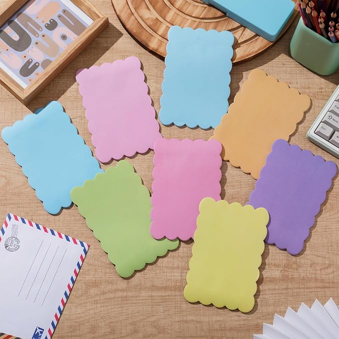 Eaasty 8 Pack Scalloped Aesthetic Sticky Notes Bulk Colorful Cute Wavy Self Sticky Note Pads 4" x 6" Blank Rainbow Colors Note Pads for Back to School Office Supplies 240 Sheets