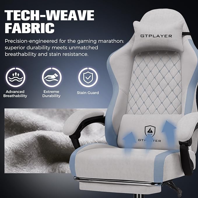 GTPLAYER Big and Tall Gaming Chair 350lbs Heavy Duty Office Chair with Foot Rest, High Back Pocket Spring Ergonomic Computer Chair for Adults, Wide Comfy Seated Cushion with Linkage Armrests, Grey
