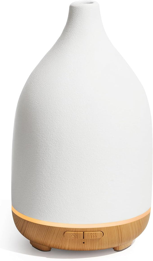 InnoGear Oil Diffuser, 150ML Ceramic Diffuser for Essential Oils Handcrafted Aromatherapy Diffuser Ultrasonic Cool Mist Humidifier with 2 Mist Modes Waterless Auto Off for Room Office, White