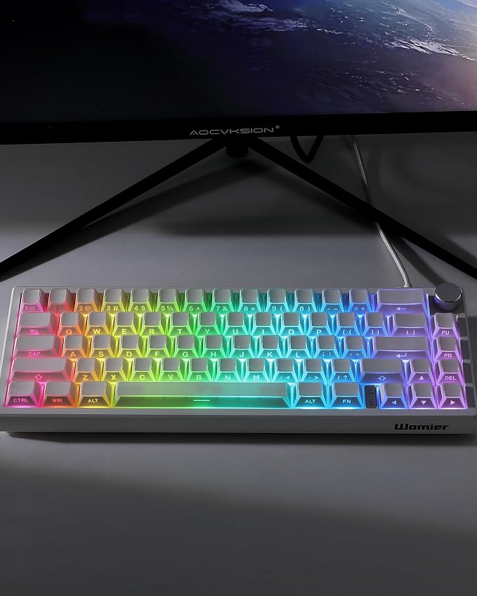 Keymatic Keycaps- Cherry Profile Keycap, Clear White Key Cap,Side Engraved Clear Edge Backlit Custom 60 65 75 100 Percent for Cherry MX, Outemu, Gateron Mechanical Keyboards