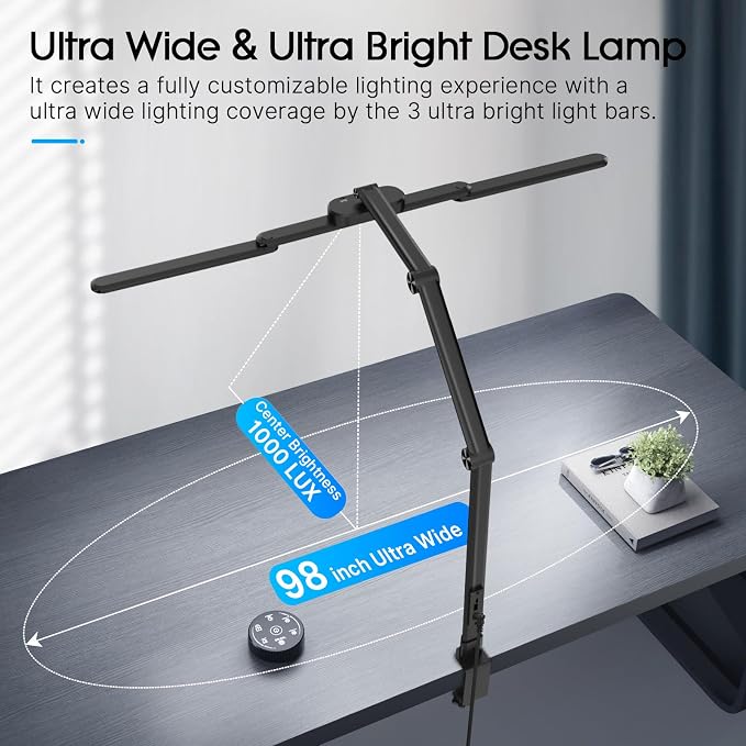 Syrinx LED Desk Lamp, Architect Desk Lamps for Home Office with Gesture Switch & Remote Control, 24W Bright Desk Light with 50 Light Modes Eye-Caring Desk Lamp with Clamp for Reading Study Workbench