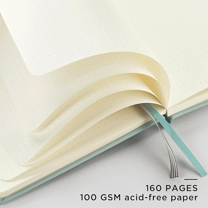&And Per Se Dotted Journal Notebook, A5 Hardcover Leather Dotted Journal, 160 Pages 100gsm Thick Dot Grid Paper, 3 Sheets of Stickers Included - 5.7'' x 8'' (Cyan)