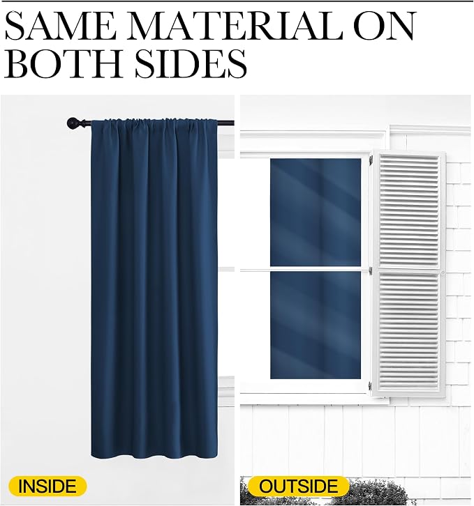 NICETOWN Window Curtains for Bedroom, Moroccan Blue, 2 Panels, W42 x L48 -Inch, Home Decoration Thermal Insulated Rod Pocket Blackout Blinds & Drapes for Small Windows
