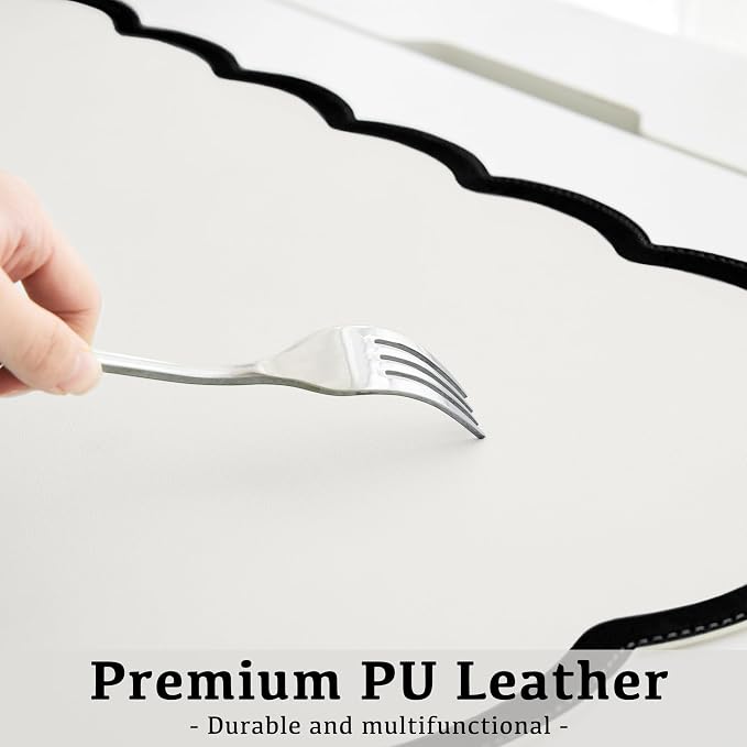 Scalloped Desk Mat, 31.5" x 15.7" Large Cute Aesthetic Desk Accessories, PU Leather Computer Laptop Desk Mouse Keyboard Pad, Desk Writing Mat for Vanity/Work/Home Decor (Black, 31.5" x 15.7")