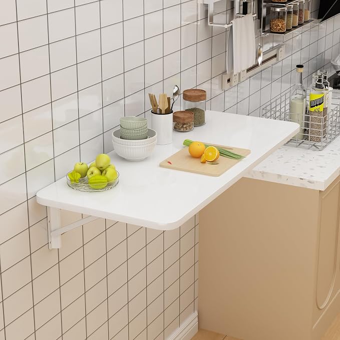 Wall Mounted Laundry Room Folding Table，Fold Down Desk for Small Spaces |Office|Study|Work Bench|Kitchen Dining Restaurant| Home Bar | Waterproof Easy to Install and Clean