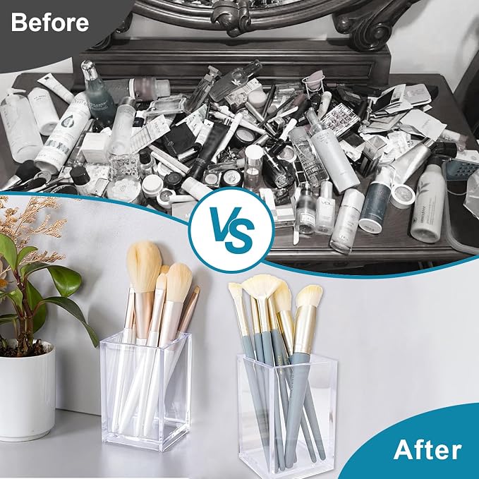 CEYAZYE 10 Pcs Clear Acrylic Pencil Holder, Square | Pen Pot, Transparent Makeup Brush Storage, Desktop Organiser, For Home Office School Supplies