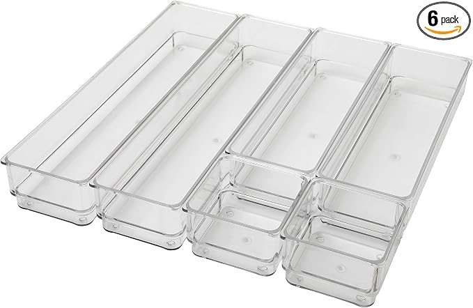Martha Stewart Miles Stackable Desk Drawer Organizers, Clear, 6-Pack | Various Sizes, Stackable