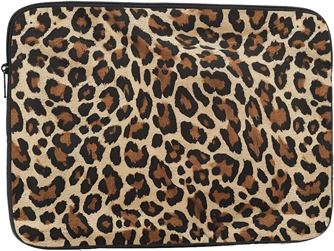 Brown Leopard Print Laptop Sleeve 12 inch, Slim Laptop Bag Case with Zipper, Portable Tablet Computer Carrying Case for Men Women