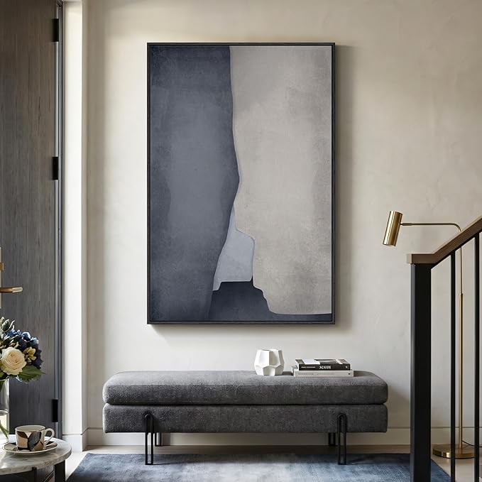Extra Large Framed Neutral Abstract Wall Art for Living Room, 40x60 In Oversized Modern Gray and Beige Canvas Prints Paintings, Big Vertical Minimalist Pictures for Hallway Dining Bedroom Wall Decor
