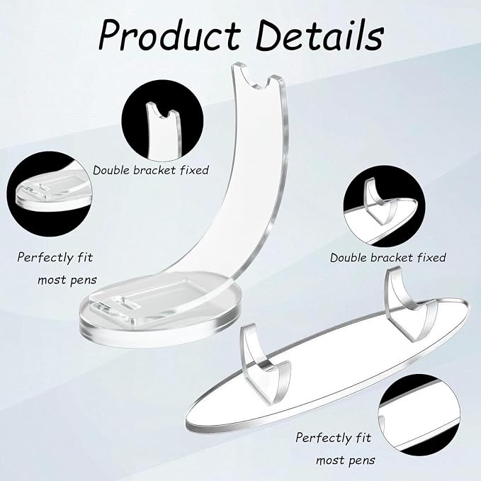 Acrylic Pen Display Stand Rack - Single Pen Holder - 2 Pack Clear | Acrylic pen holder for desk, fountain pen display, pencils, makeup brushes cosmetics tools, 1 Horizontal 1 Vertical 2 Pack