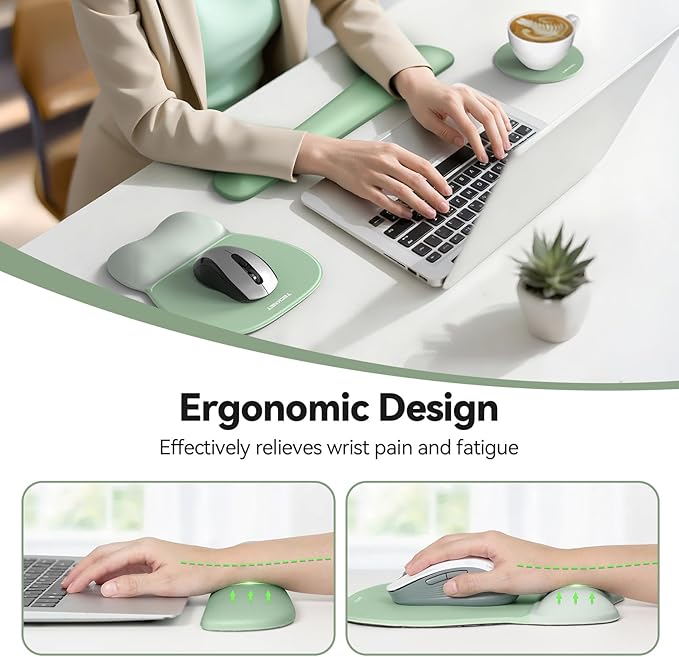 TECKNET Gel Mouse Pad with Wrist Rest, 3 in 1 Keyboard Wrist Rest for Pain Relief, Non-Slip PU Base & Easy Typing, Ergonomic Mousepad Set for Office & Home