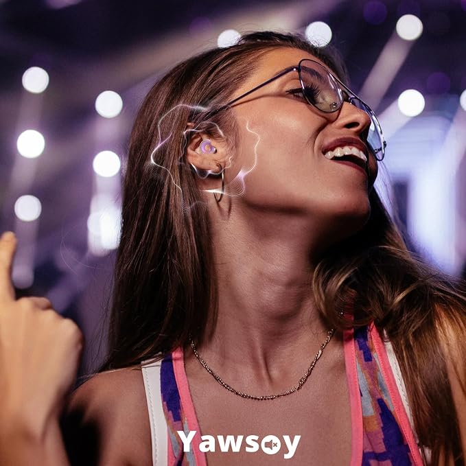 Yawsoy Concert Ear Plugs 2-Pack – High Fidelity Ear Plugs for Concerts, Music Festivals, Raves & DJs – 20dB Noise Reduction Earplugs with Hi-Fi Filters & 3-Size Silicone Ear Tips (Purple)